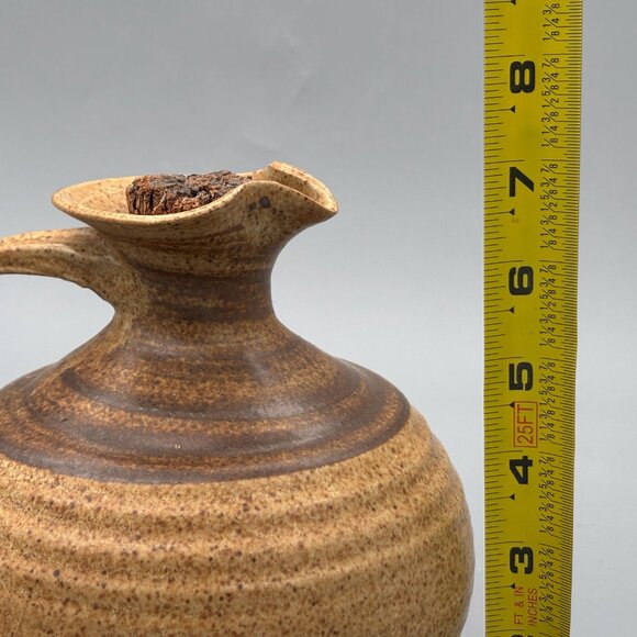 Vintage Studio Pottery Jug with Cork Stopper and Rounded Stoneware Earthy Glaze - Picture 7 of 7